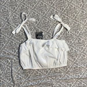 White Cotton Shoulder Strap Crop Top with Ruffle